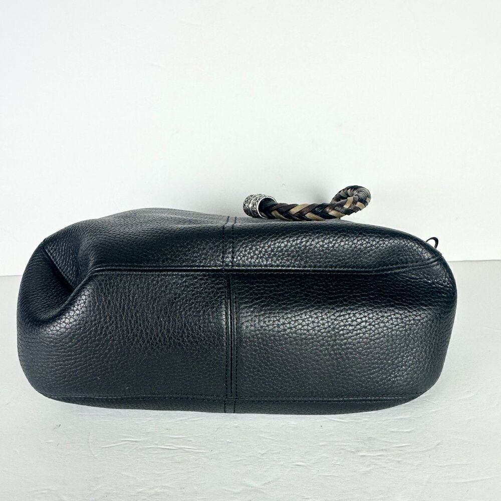 Brighton Barbados Ziptop Hobo Bag Pebbled Leather Black Braided Strap - Picture 5 of 12